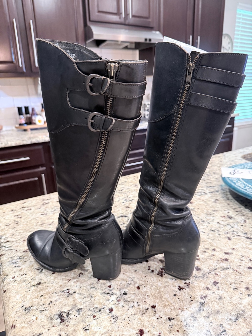 Børn Tall Leather Riding Boots Black Buckle Zip Comfort Boots Women’s 7.5 - Picture 5 of 7